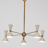 Italian chandelier in brass 5 arms white