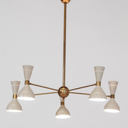 Lustre italien en laiton 5 bras blanc