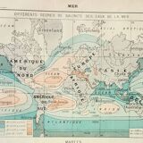 Old engraving 1898, Tides and salinities, map • Lithograph, Original plate
