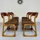 Set of 6 Baumann sleigh chairs in wood and brown fabric, original 1960s