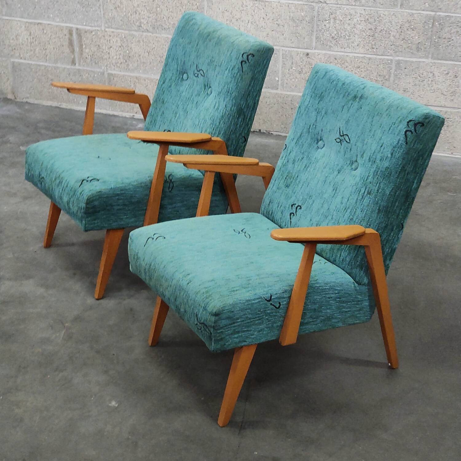Pair of Czech blue and green armchairs 1960