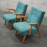 Pair of Czech blue and green armchairs 1960