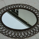 Miroir en rotin ovale 48x36.5 années 60 - 70