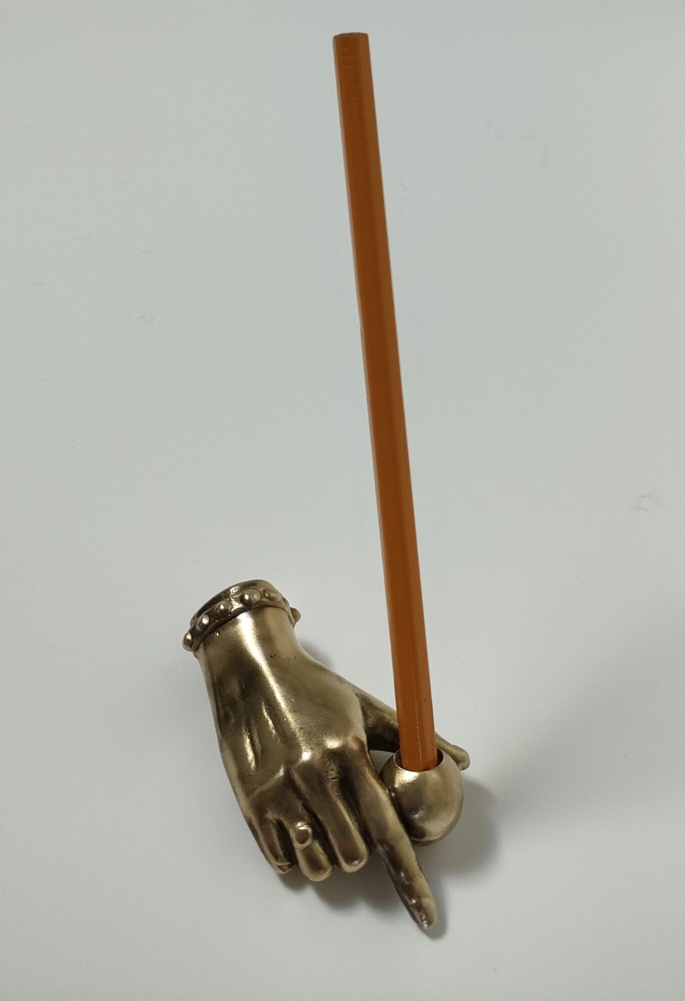 hand bronze art paperweight pen holder early XXth
