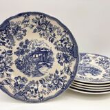 6 Flat blue blue plates "Flowers"