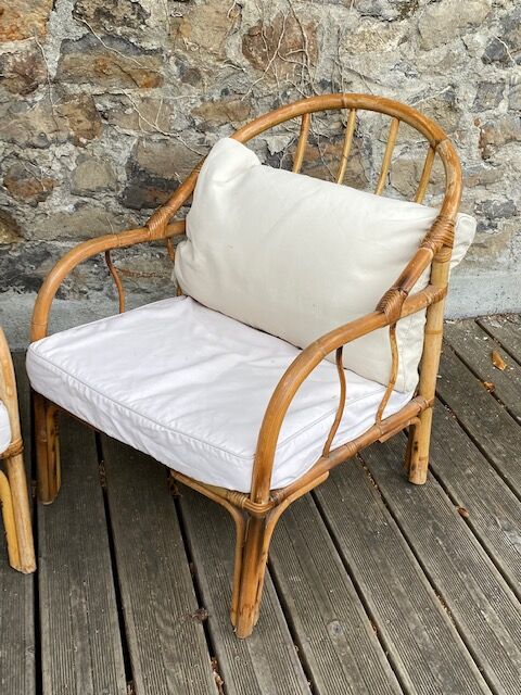 Pair rattan armchairs