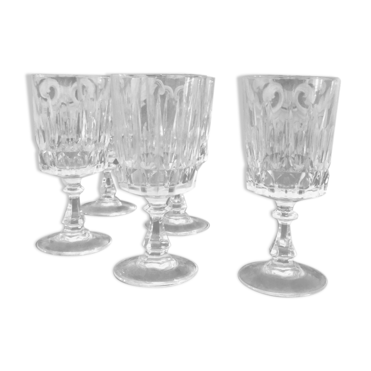 Five Chiseled Crystal Wine Glasses - Vintage 60s Glasses
