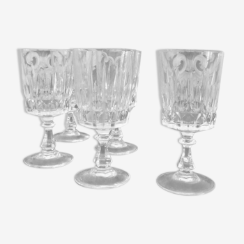 Cinq verres à vin en cristal ciselé - Verres vintage années 60