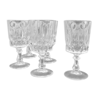 Five Chiseled Crystal Wine Glasses - Vintage 60s Glasses