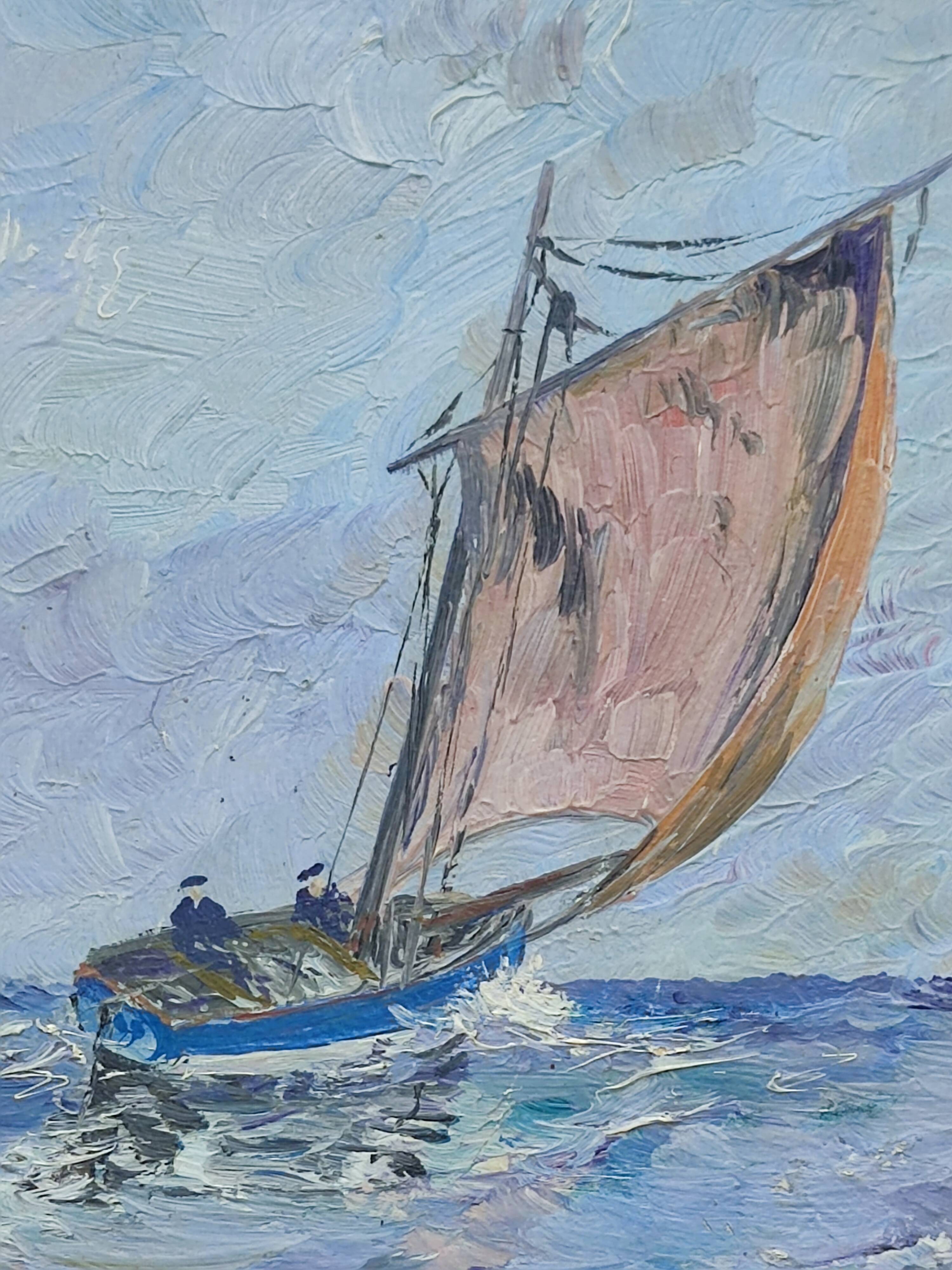 Oil on panel "sailboats"