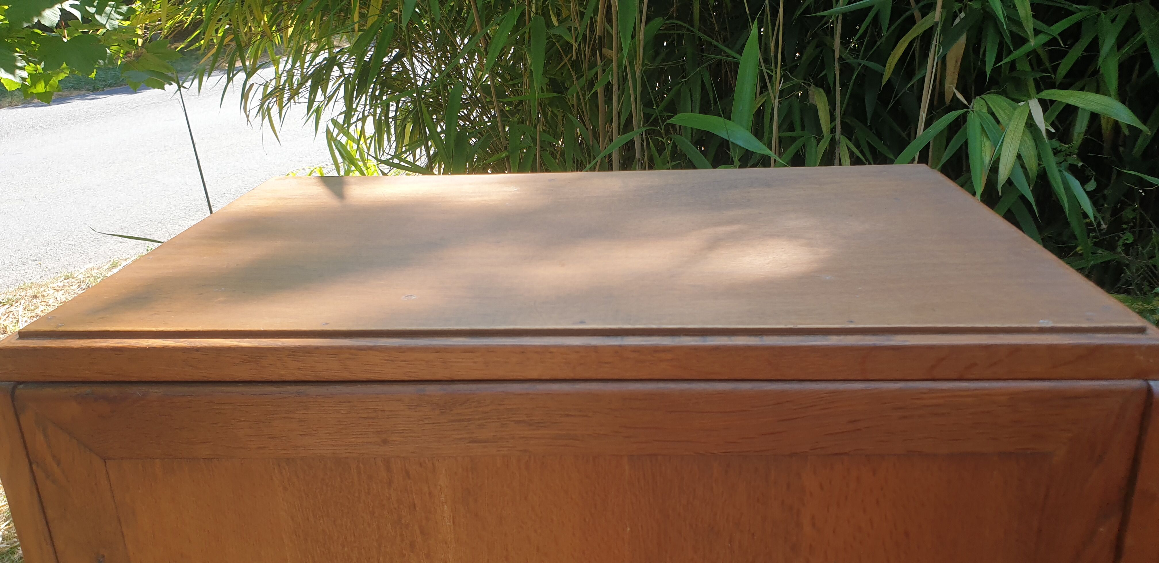 Asymmetrical oak cabinet