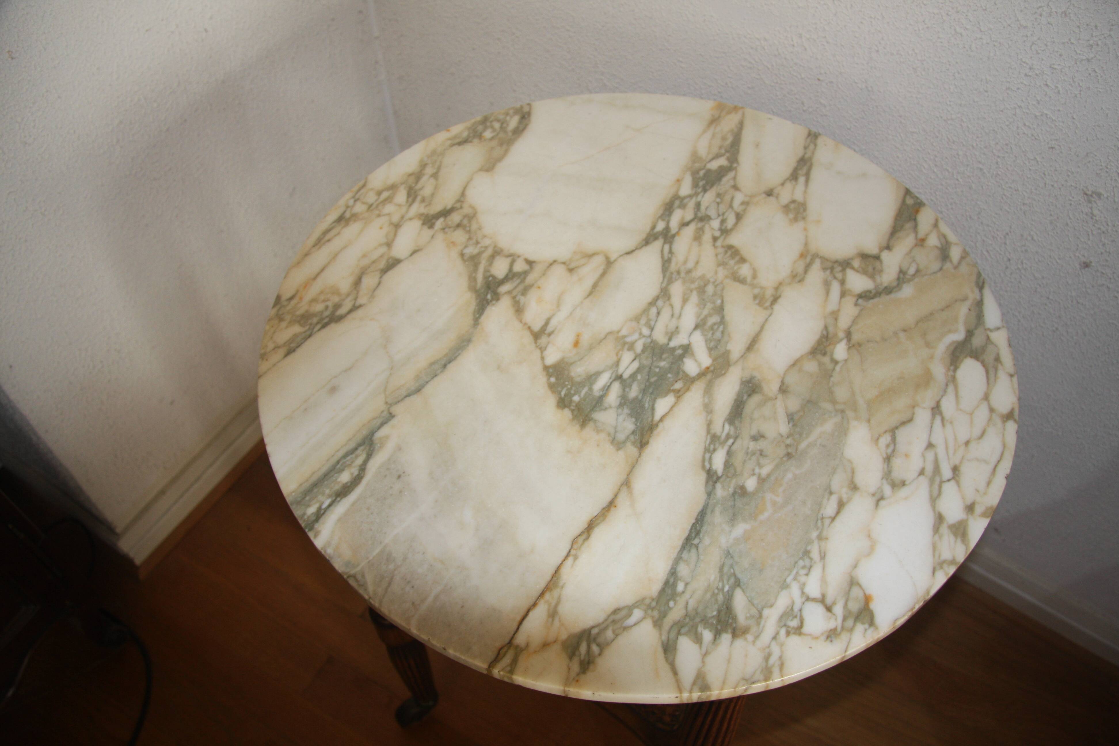Rolling side table, Louis XVI style, with marble.
