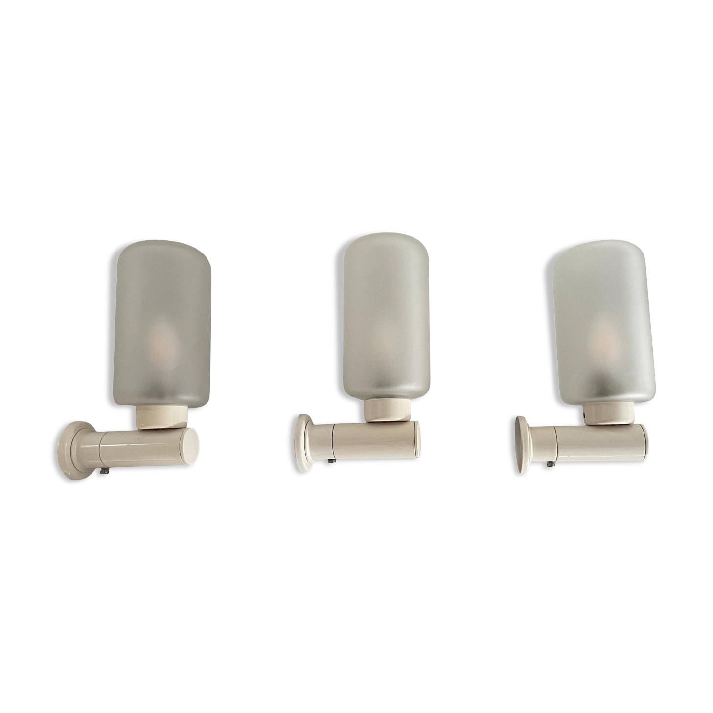 Set of 3 semi-transparent glass and white metal wall lights, 1960, Germany