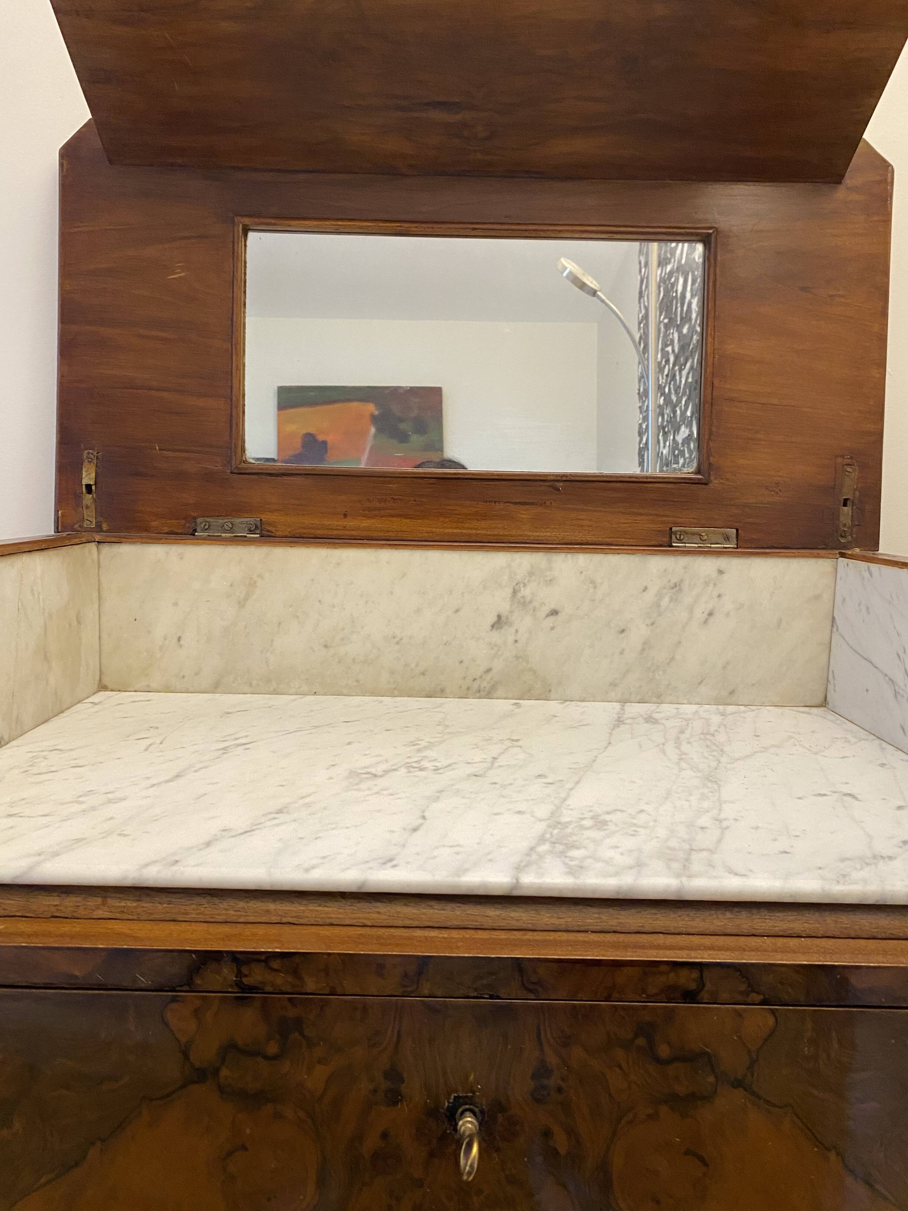 Antique Napoleon III toilet in walnut burl and marble