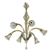 Vintage Murano glass chandelier, amber colour, six lights, 1950s design