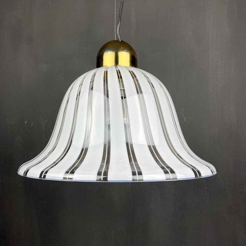 Vintage white Murano glass suspension, Italy, 1970s.