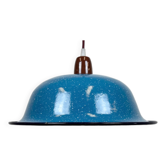 Industrial Factory Blue Enamel Ceiling Lamp, 1960s