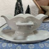 Antique porcelain gravy boat with bamboo motif
