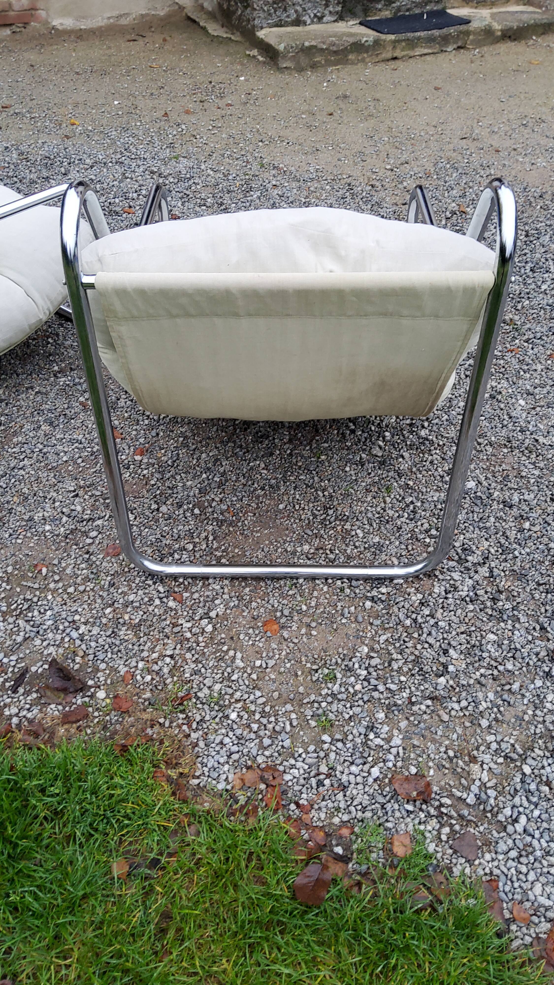 Pair of armchairs from the 70s chrome tubes and cotton canvas
