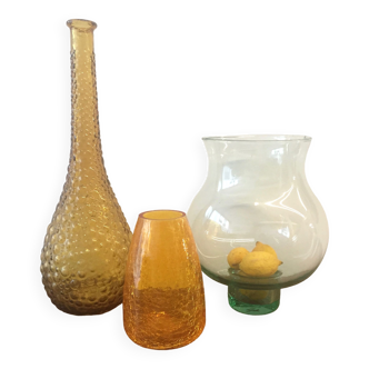 Trio of glass vases