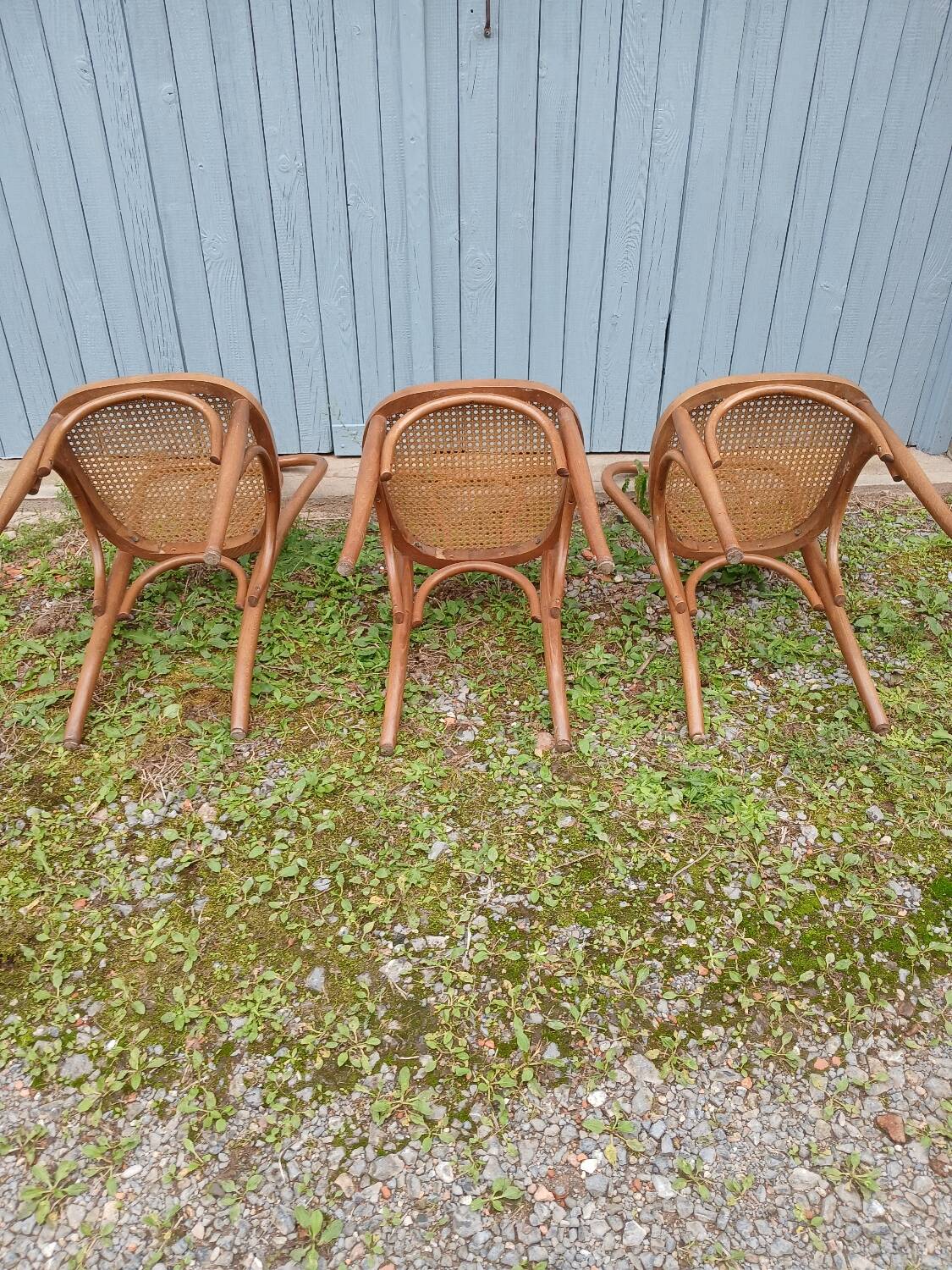 3 antique bistro chairs with canework