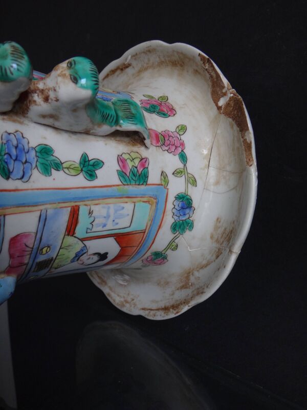 Vase chinois famille rose 46cm porcelaine Chine marque kangxi 19th