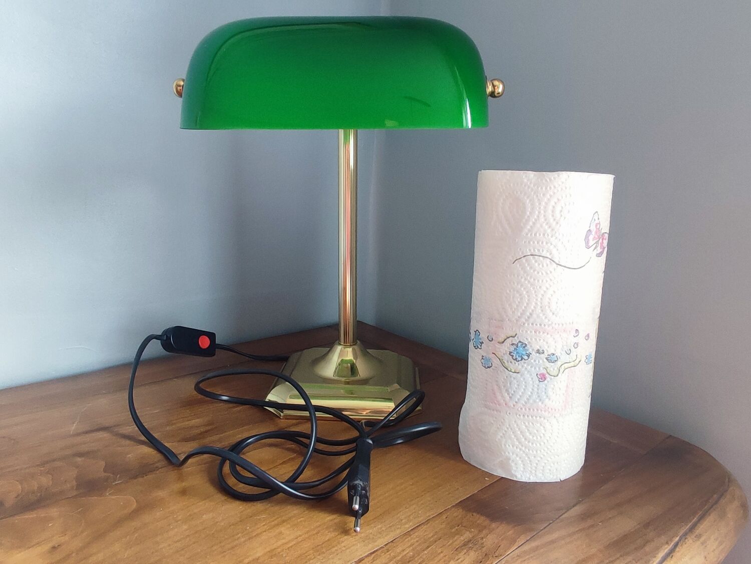 Lampe banquier en laiton et verre vintage