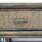 Vintage desk in bamboo and rattan, tinted green