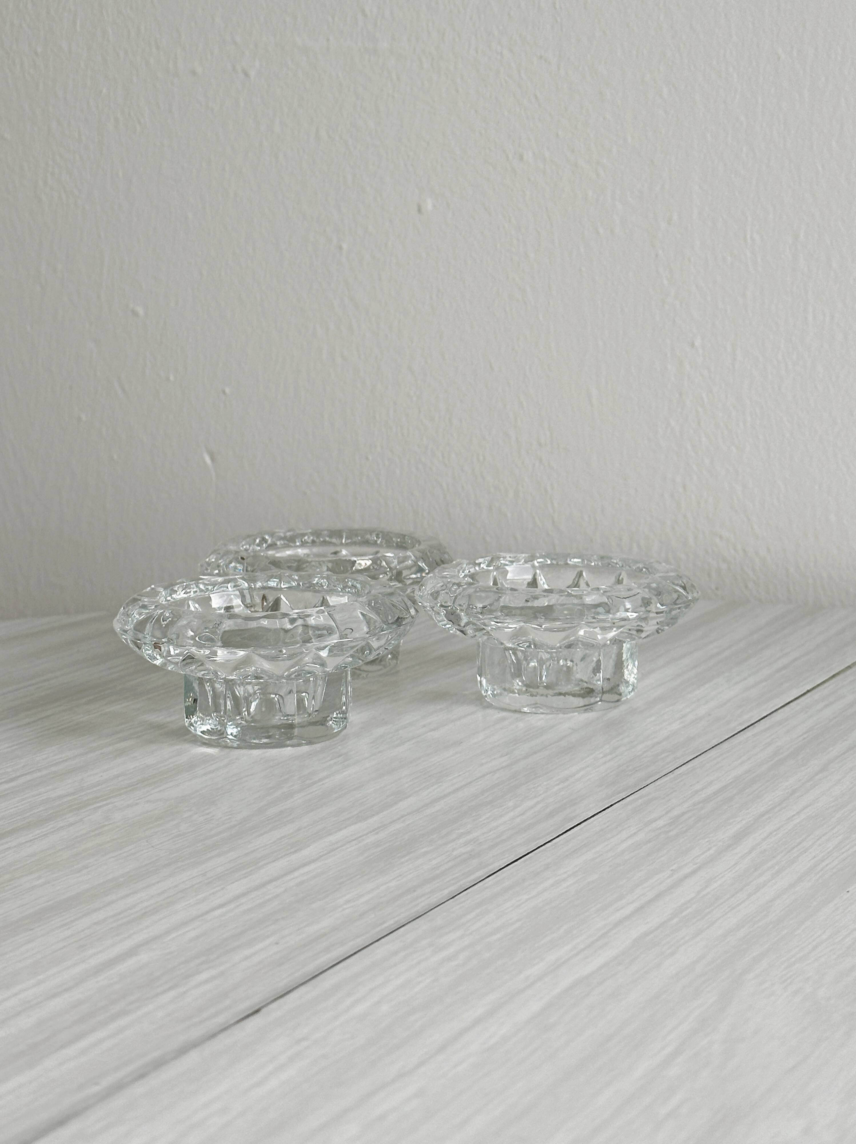 Set of 3 thick glass candle holders