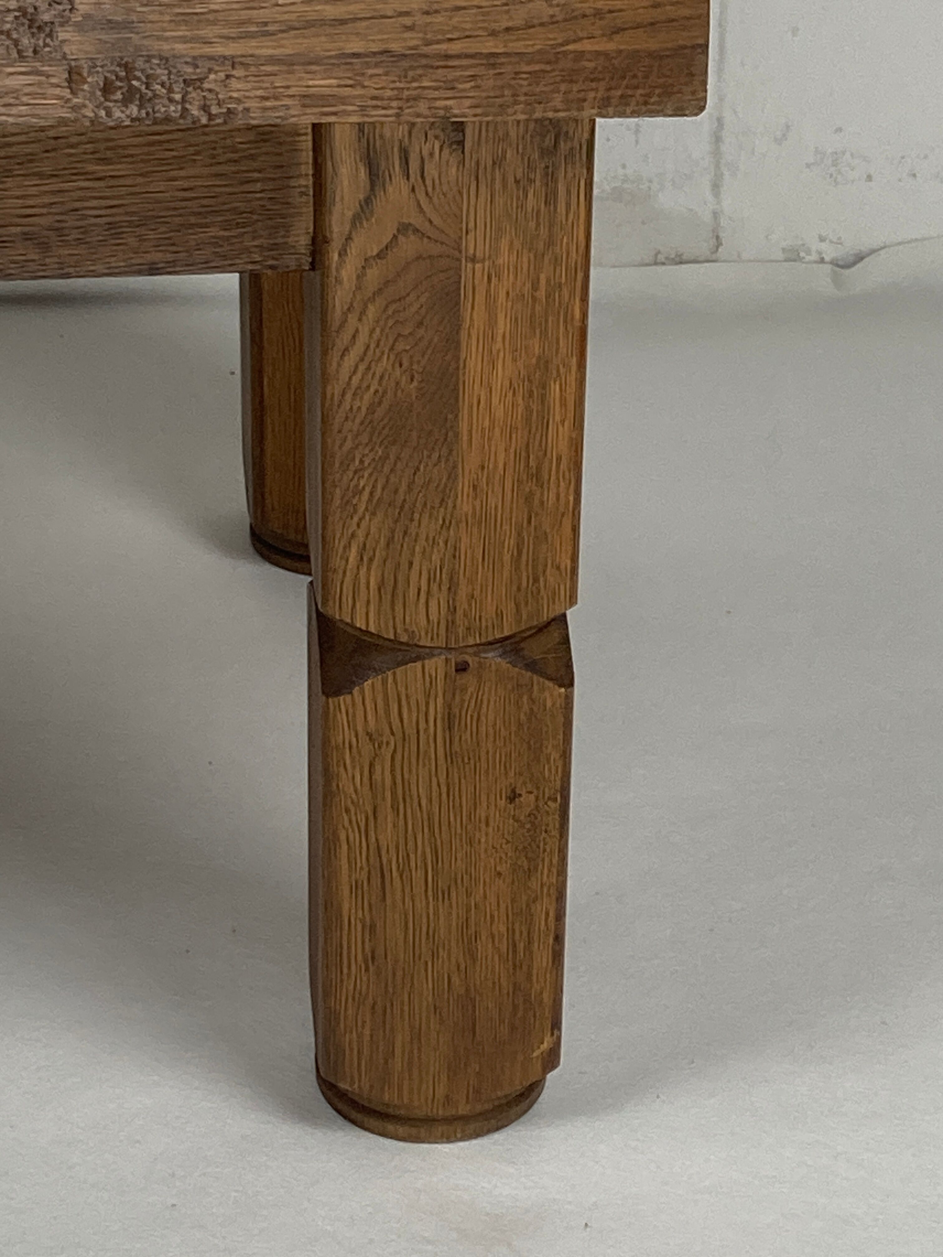 Brutalist square oak side or coffee table, Dutch 1960s