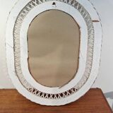 White rattan mirror