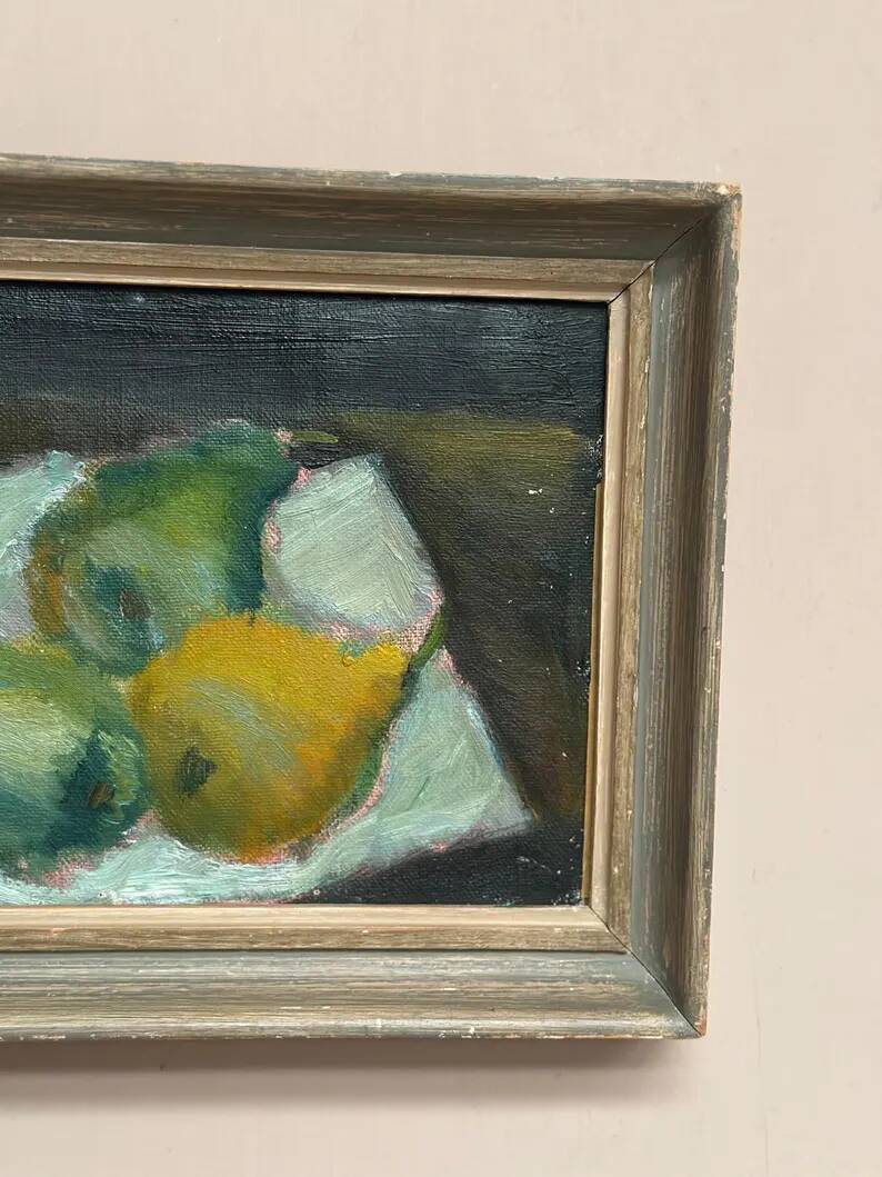 Swedish Original Oil on Panel – "Pears" by Elfrén – Signed – Vintage and Framed