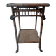 burnt bamboo side table and grass fabric