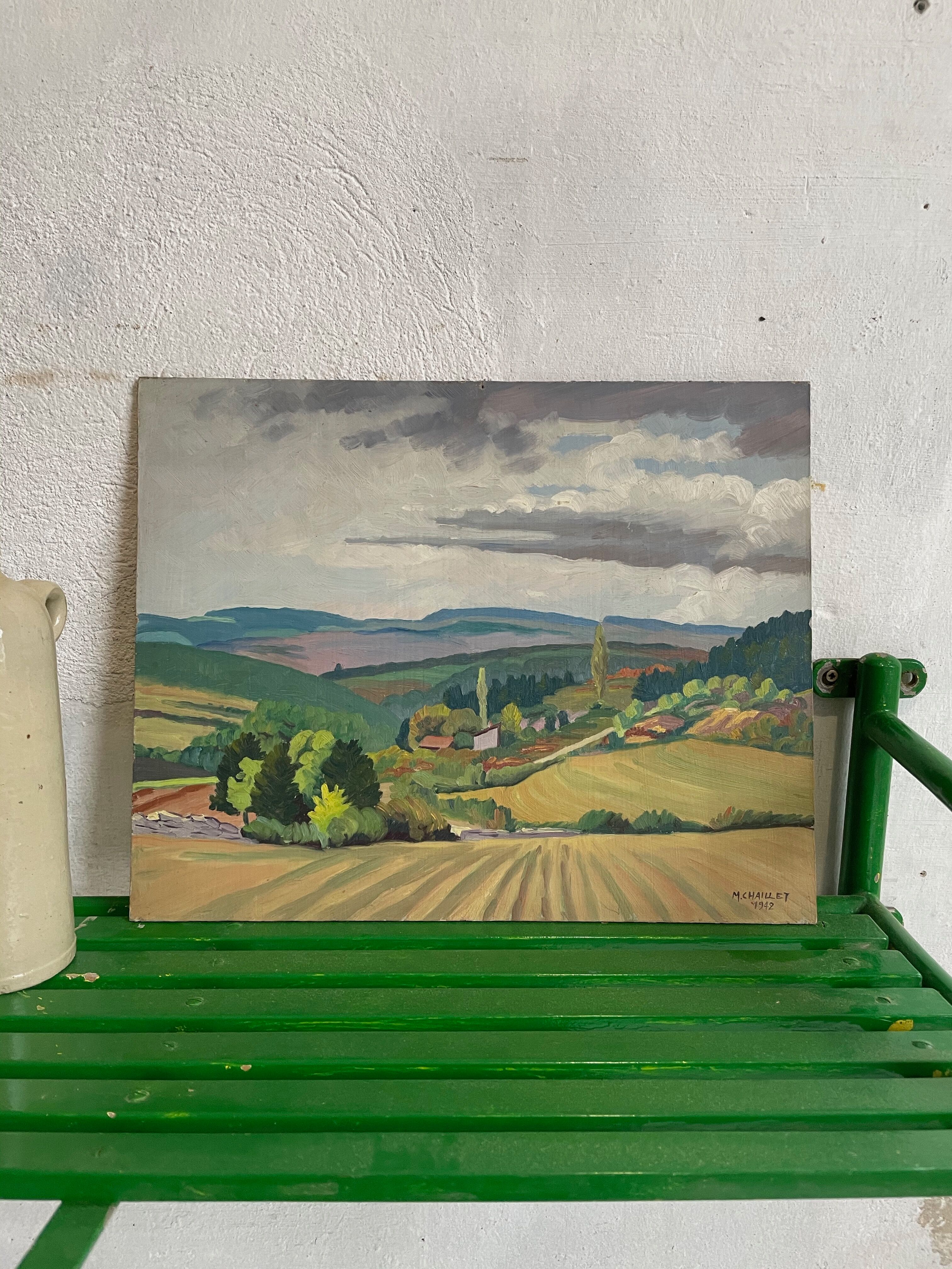 Painting oil landscape countryside 1942
