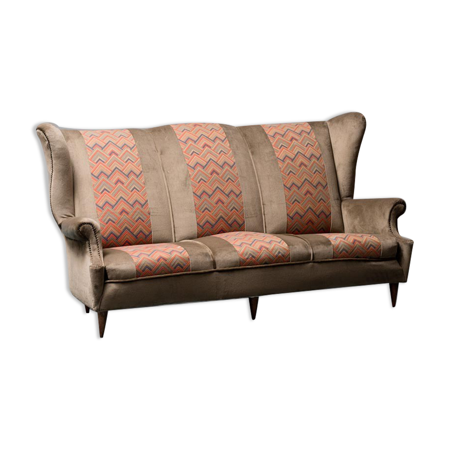 3 seater sofa in brown velvet anni' 50 vintage modern
