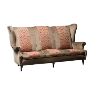 3 seater sofa in brown velvet anni' 50 vintage modern