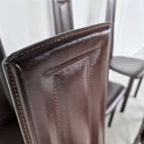 Vintage brown leather dining chairs, set of 6, 1980s