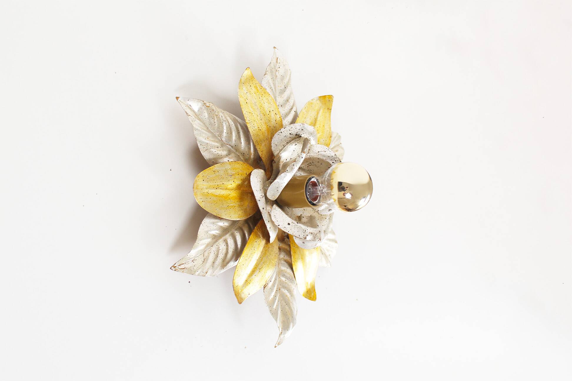 Wonderful gilded florentine flush mount lights, Italy 1970's