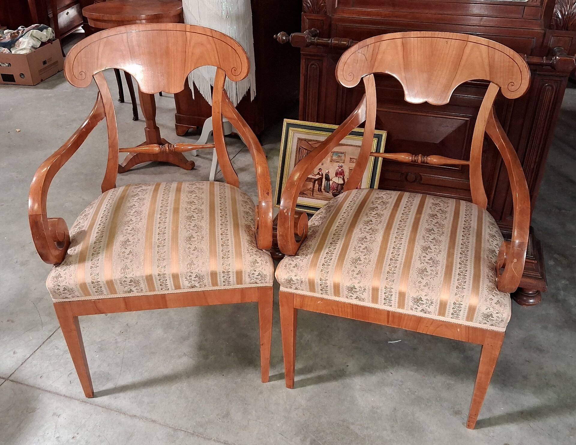 Pair of Biedermeier armchairs in light wood – 19th century