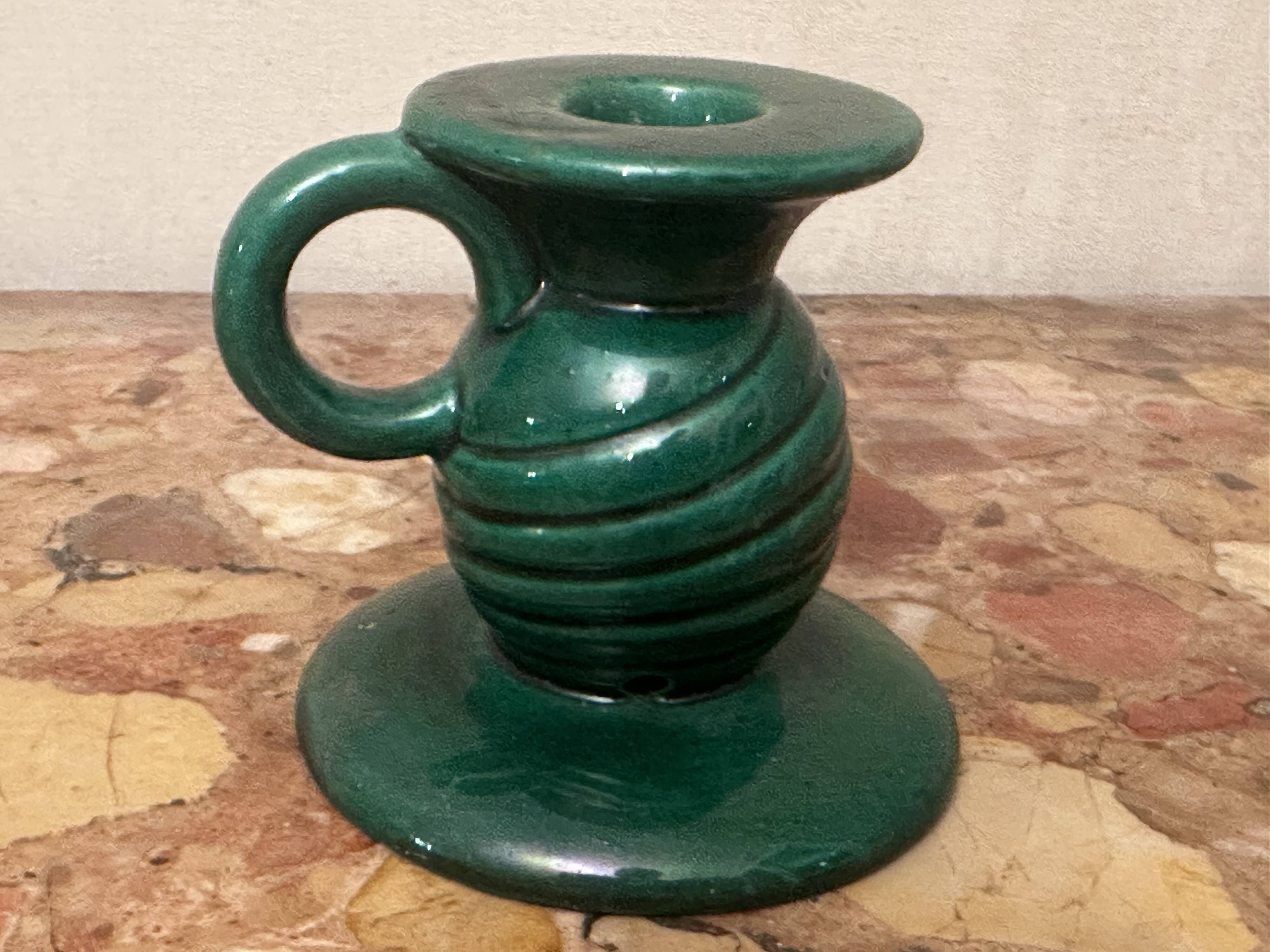 Saint-Clément green ceramic candlestick, 1950s