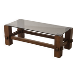 Vintage table 60s wood and glass design fontana arte