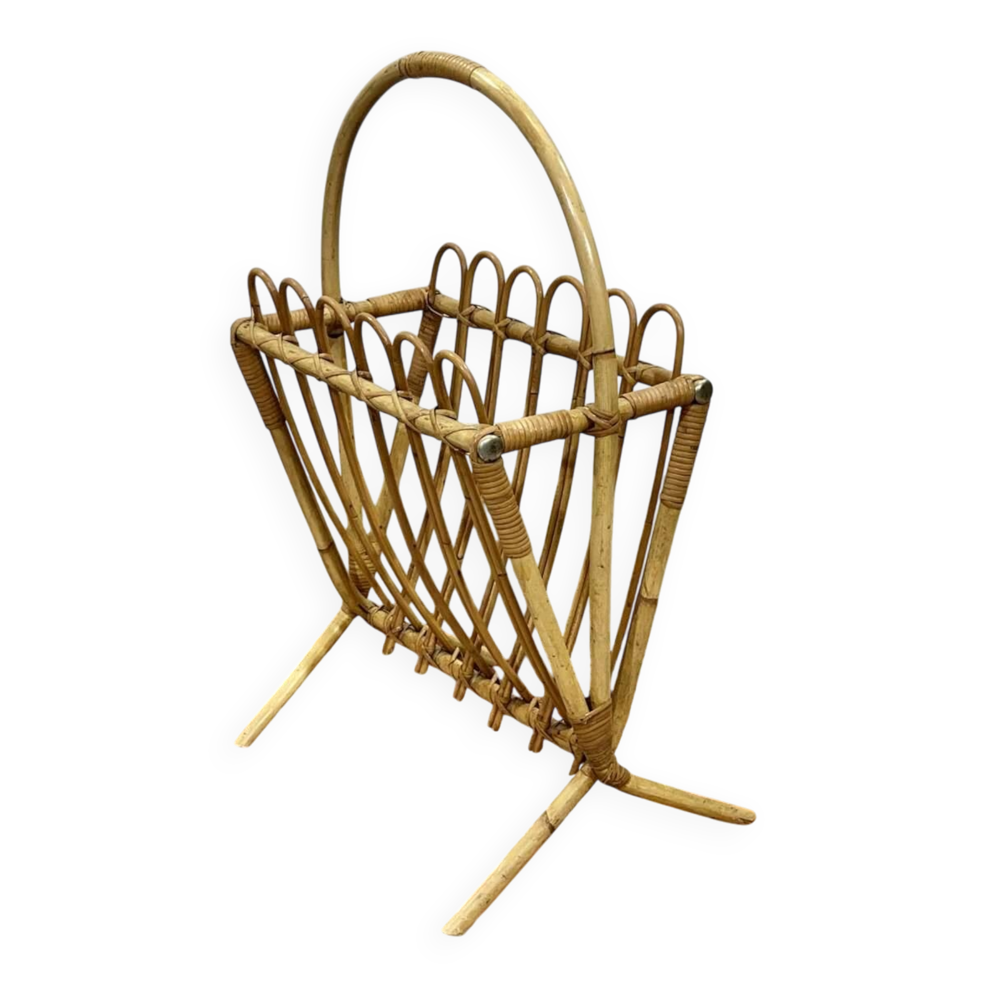 1970s rattan magazine rack