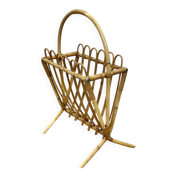 1970s rattan magazine rack