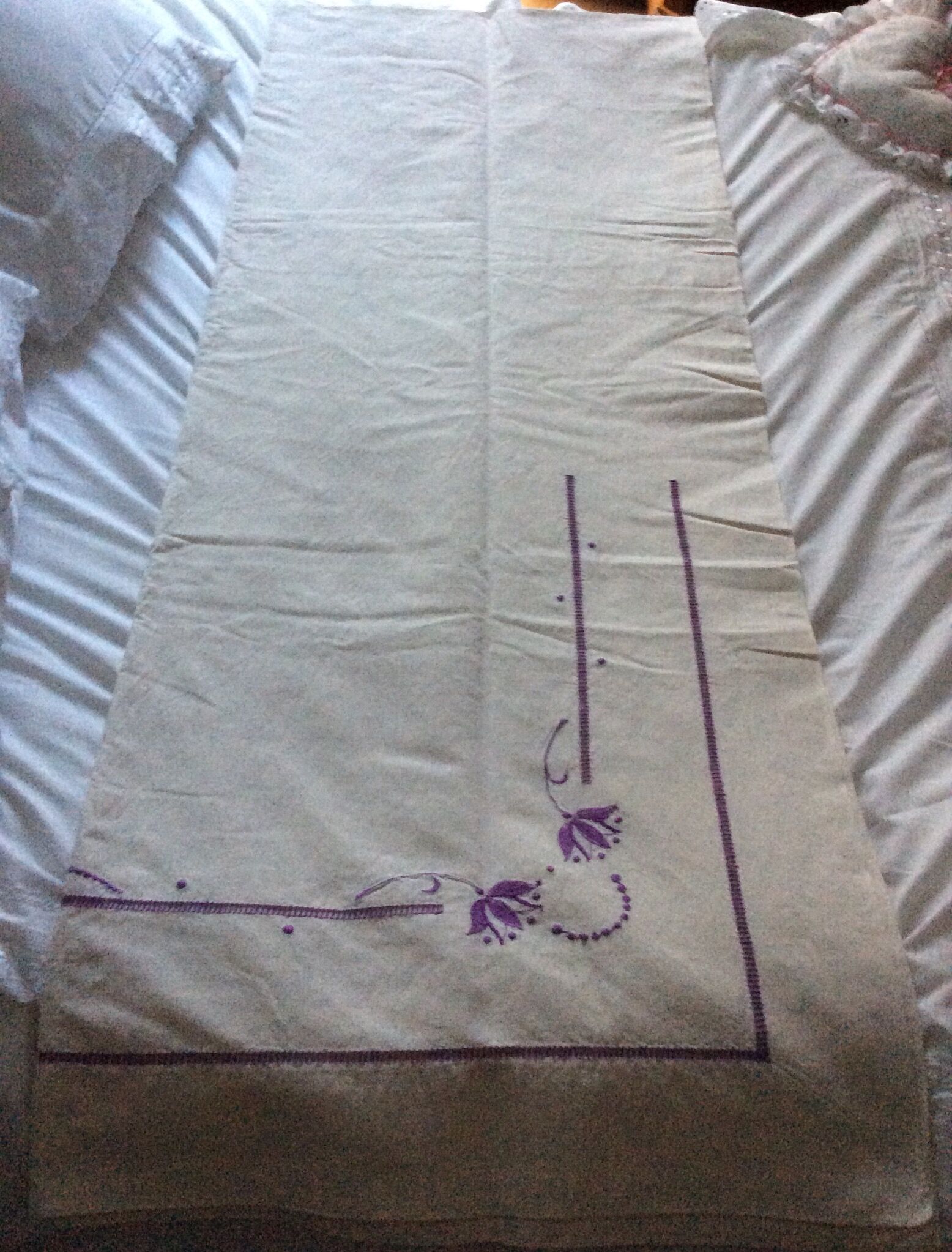 Cotton blend flat sheet "Blue Flower" hand-embroidered