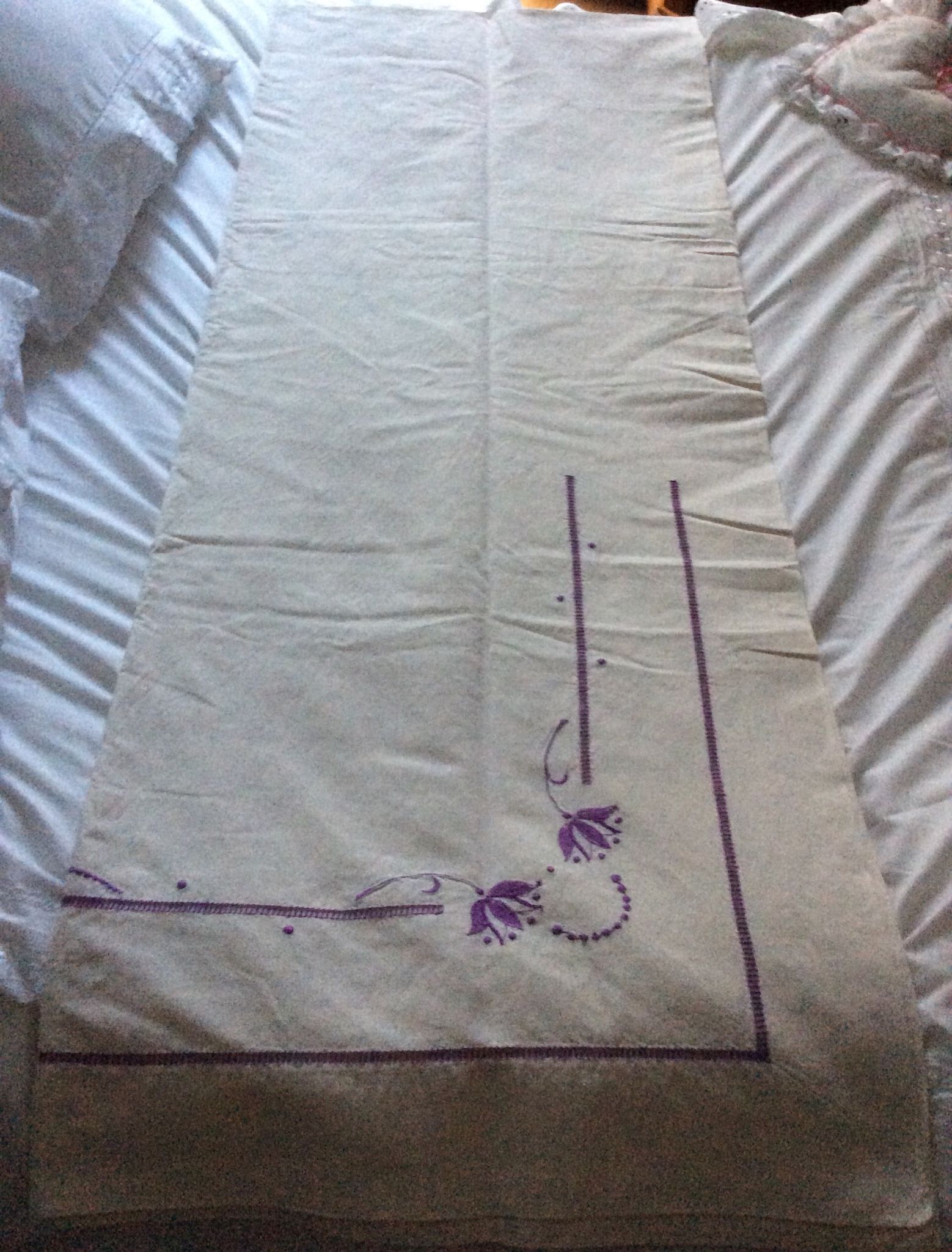 Cotton blend flat sheet "Blue Flower" hand-embroidered