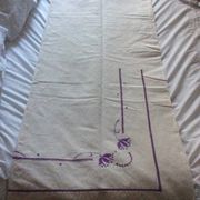 Cotton blend flat sheet "Blue Flower" hand-embroidered