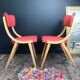 Pair of vintage solid wood and leatherette chairs from the 60s