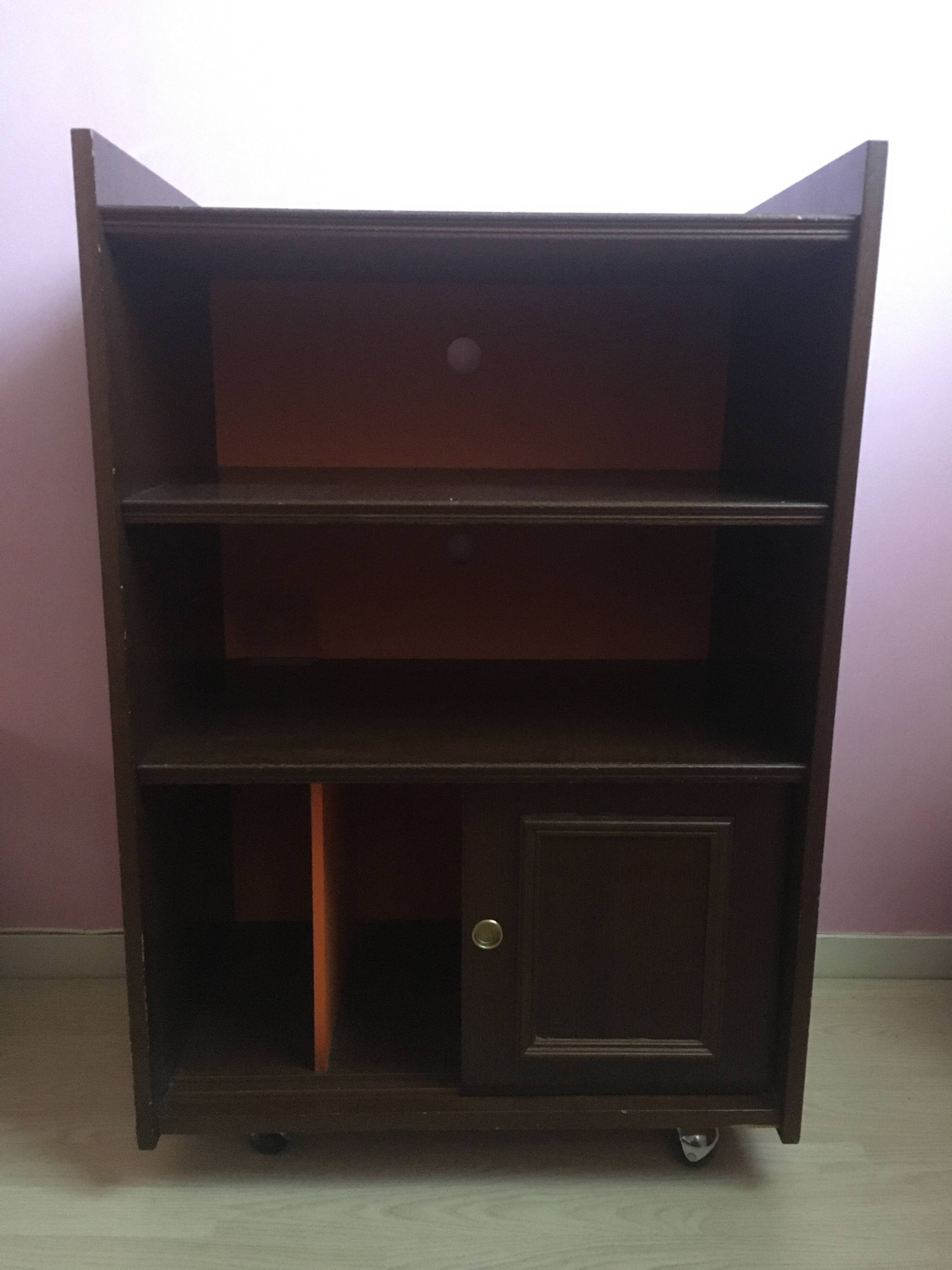 Vintage furniture, bookcase, TV or hi-fi system, sliding door with wheels
