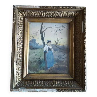Paul Rossert (1851-1918) - watercolor - 23 x 18 cm - peasant woman after the fault