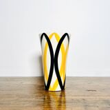 Vase Saint Clément Années 60-70 Design Géométrique Jaune Noir 24cm Vintage